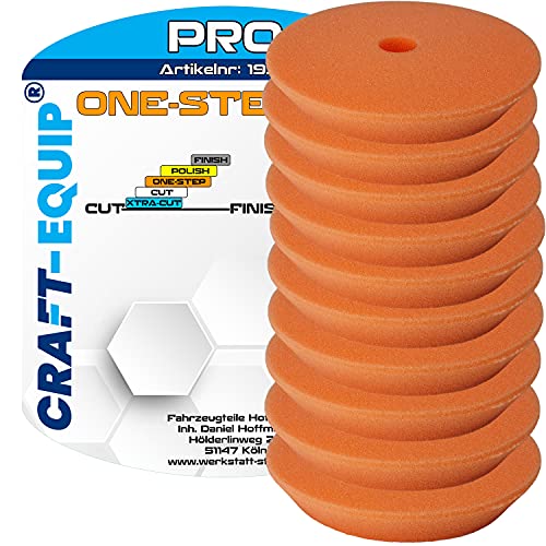 10er Sparpack Craft-Equip PRO Polierschwamm Polierpad mit Klettverschluss Made IN EU (10er Sparpack 150mm DA Polierschwam ONE-Step ORANGE) von Craft-Equip