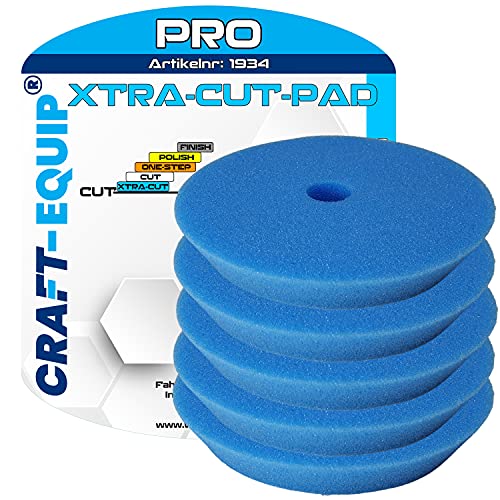 5er Sparpack Craft-Equip PRO Polierschwamm Polierpad mit Klettverschluss Made IN EU (5er Sparpack 125mm DA Polierschwamm Xtra-Cut BLAU) von Craft-Equip