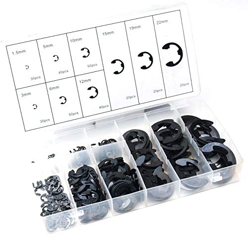 Craft-Equip 300 tlg Sicherungsclip - Set E-Clips Ø 1,5-22mm in der praktischen Kunststoff-Box von Craft-Equip