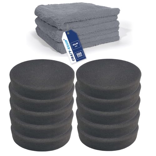 Craft-Equip Basic 13er Sparpack 150mm Polierschwämme grau glatt + Craft-Equip graue randlose Microfasertücher 40 x 40cm von Craft-Equip
