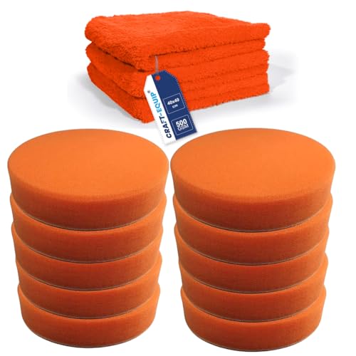 Craft-Equip Basic 13er Sparpack 150mm Polierschwämme orange glatt + Craft-Equip orangene randlose Microfasertücher 40 x 40cm von Craft-Equip
