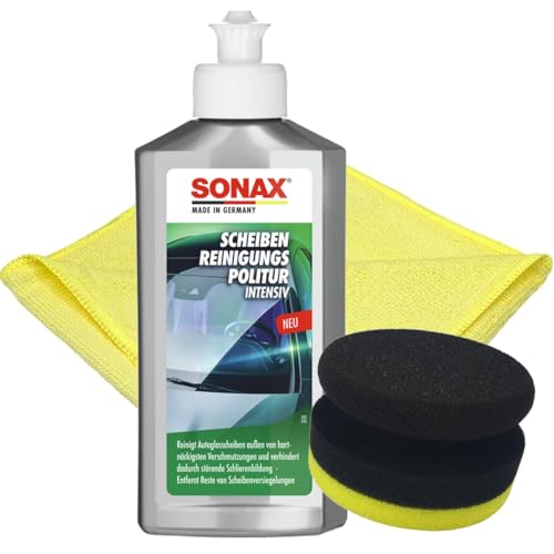 Craft-Equip Glaspoliturset bestehend aus SONAX 250ml Scheiben-Reinigungspolitur-Intensiv + Handpolierschwamm + Microfasertuch von Craft-Equip