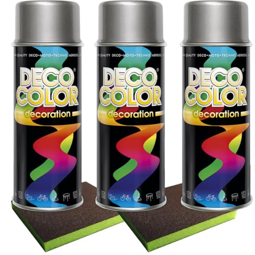 Craft-Equip Lackier-Set bestehend aus 3 Stück DC Lackspray nach RAL in 400ml und 2 Stück Schleifpads (3 Dosen in aluminium glanz RAL 9006 + 2 Stück Schleifschwamm) von Craft-Equip