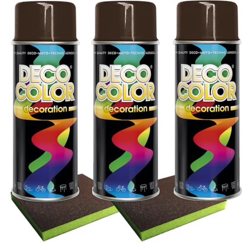 Craft-Equip Lackier-Set bestehend aus 3 Stück DC Lackspray nach RAL in 400ml und 2 Stück Schleifpads (3 Dosen in nussbraun glanz RAL 8011 + 2 Stück Schleifschwamm) von Craft-Equip