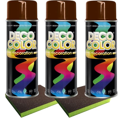 Craft-Equip Lackier-Set bestehend aus 3 Stück DC Lackspray nach RAL in 400ml und 2 Stück Schleifpads (3 Dosen in oxidrot glanz RAL 3009 + 2 Stück Schleifschwamm) von Craft-Equip