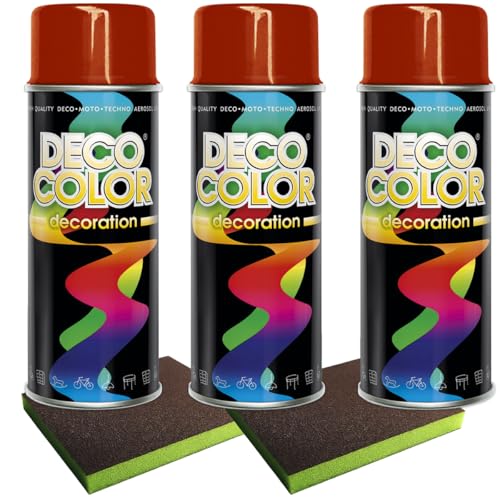 Craft-Equip Lackier-Set bestehend aus 3 Stück DC Lackspray nach RAL in 400ml und 2 Stück Schleifpads (3 Dosen in verkehrsrot glanz RAL 3020 + 2 Stück Schleifschwamm) von Craft-Equip