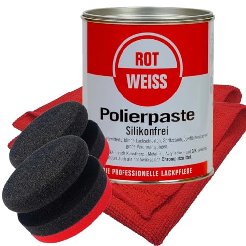 Craft-Equip Politurset bestehend aus Rotweiss Polierpaste 750ml + Handpolierschwämme + Microfasertücher von Craft-Equip