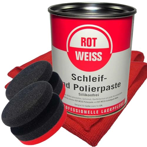 Craft-Equip Politurset bestehend aus Rotweiss Schleif- und Polierpaste 750ml + Handpolierschwämme + Microfasertücher von Craft-Equip