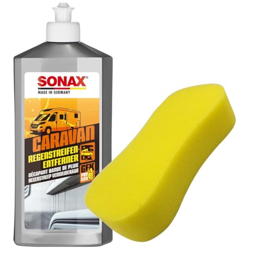 Craft-Equip Regenstreifen-Entferner-Set bestehend aus SONAX 500ml Caravan Regenstreifen-Entferner + Craft-Equip Auto-Wasch-Schwamm 22x11x4,5cm von Craft-Equip