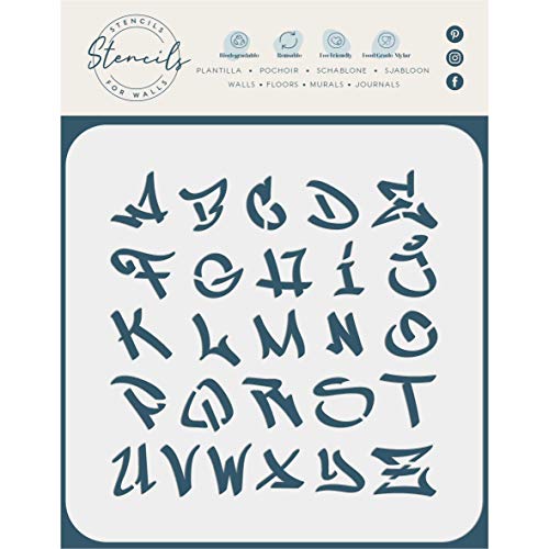 3/4 Graffiti-Buchstaben-Schablone, 11,4 x 11,4 cm (S) – Straßen-Graffiti-Schriftart, Großbuchstaben, Schriftschablonen für Malvorlage von Craft Kreatively