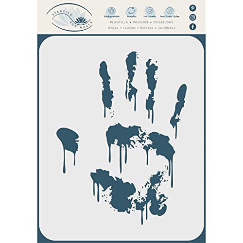 Blutige Handabdruck Schablone 11,4 x 15 cm (S) - Menschliche Hand Druck Tropfen Flüssigkeit Schleim Wand Schablonen für Malerei Vorlage von Stencil Company