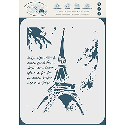 Eiffelturm-Schablone, 25,5 x 31,7 cm (L) - Landschaftsmaske Hintergrund Paris Wahrzeichen Skript Schablonen zum Malen Vorlage von Craft Kreatively