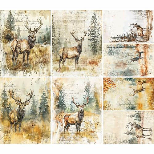 Hirsch-Reispapier, 21 x 26,5 cm (6 Blatt), Decoupage-Papier, 6 Designs für Collage, gemischte Medien, Kartenherstellung und Basteln, Decoupage von CRAFT KREATIVELY von Craft Kreatively