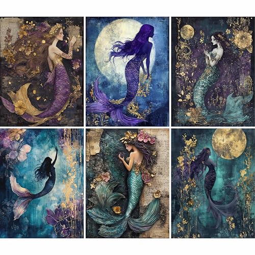 Meerjungfrauen-Reispapier, 21 x 26,5 cm (6 Blatt), Decoupage-Papier, 6 Designs für Collage, gemischte Medien, Kartenherstellung und Basteln, Decoupage von CRAFT KREATIVELY von Craft Kreatively