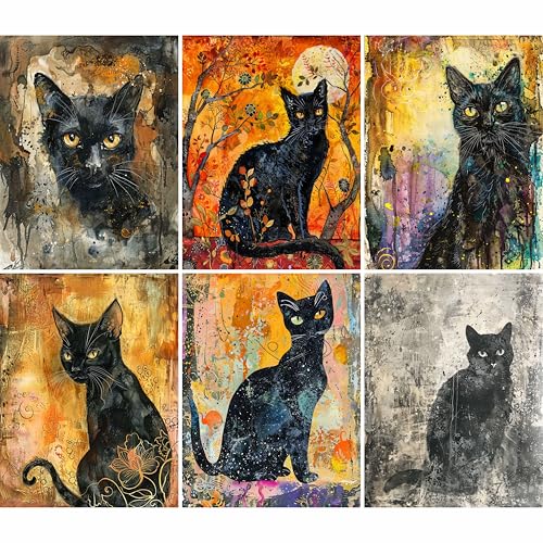 Reispapier mit schwarzer Katze, 21 x 26,5 cm (6 Blatt), Decoupage-Papier, 6 Designs für Collagen, gemischte Medien, Kartenherstellung und Basteln, Decoupage CRAFT KREATIVELY von Craft Kreatively