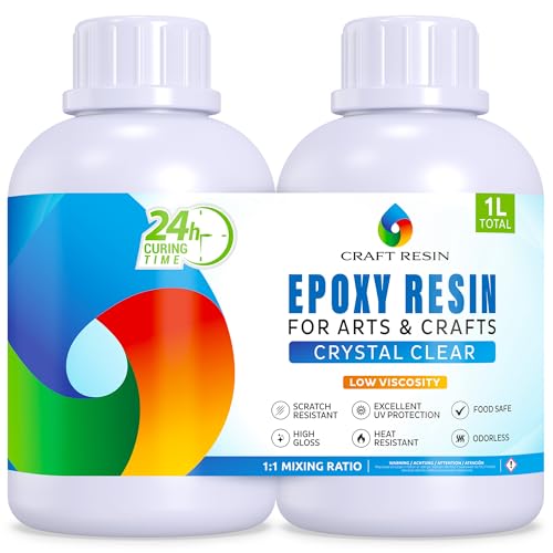 Craft Resin 1L Epoxidharz Set - Transparent Epoxid Harz, Harz Gießen & Härter für Kunstwerke Gießharz, DIY, Holz, Untersetzer & Gießformen, Lebensmittelsicheres - Hitze- & UV-Beständig von Craft Resin