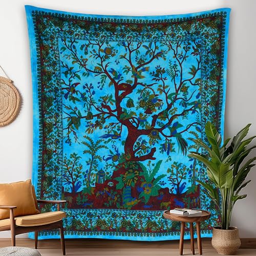 Craft Trade Blau Baum Wandteppich Indische Wandtuch Tapestry Wandbehang Boho Wandteppiche für Heimdeko Wohnzimmer und Schlafzimmer - 137 x 213 cm von Craft Trade
