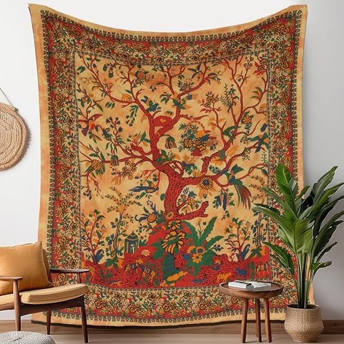 Craft Trade Gelb Baum Wandteppich Indische Wandtuch Tapestry Wandbehang Boho Wandteppiche für Heimdeko Wohnzimmer und Schlafzimmer - 76 x 102 cm von Craft Trade