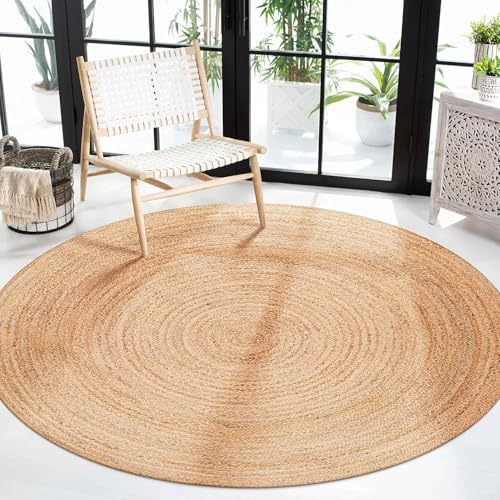 Craft Trade Handgewebt Natur Boho Jute Teppich Reversibel Geflochten Waschbarer Rund Juteteppich für Küche Wohnzimmer und Schlafzimmer- 90 cm von Craft Trade