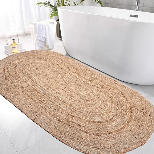 Craft Trade Handgewebt Natur Boho Jute Teppich Reversibel Geflochten Waschbarer Oval Juteteppich für Küche Wohnzimmer und Schlafzimmer- 90x150 cm von Craft Trade