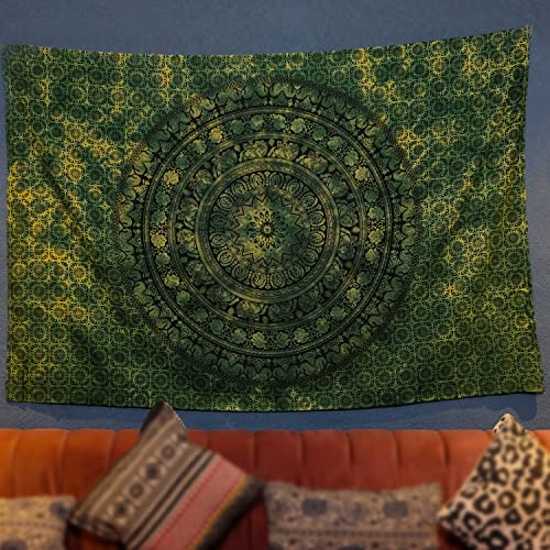 Craft Trade Mandala Grün Wandteppich Indische Wandtuch Tapestry Wandbehang Boho Wandteppiche für Heimdeko Wohnzimmer und Schlafzimmer - 137 x 213 cm von Craft Trade