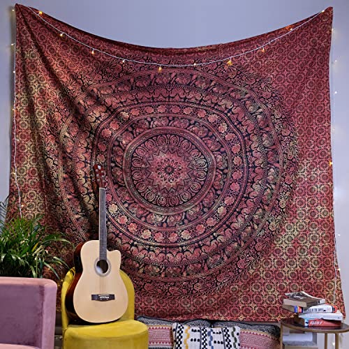 Craft Trade Mandala Orange Wandteppich Indische Wandtuch Tapestry Wandbehang Boho Wandteppiche für Heimdeko Wohnzimmer und Schlafzimmer - 213 x 228 cm von Craft Trade