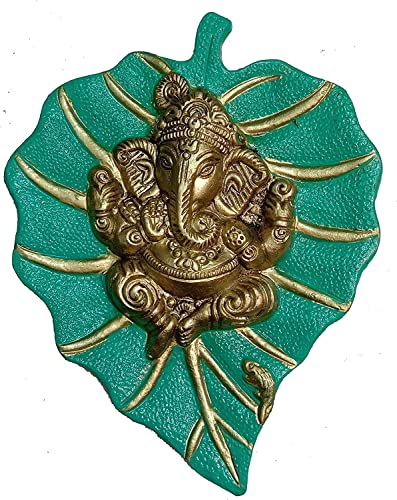 Craft Trade Wanddekoration Kupfer Metall Lord Ganesh Ganpati auf einem Paan Patta-Blatt Idol Vastu Artikel Glücklich Wandbehang Statue für Dekor Zuhause Wohnzimmer und Schlafzimmer- Hellgrün von Craft Trade