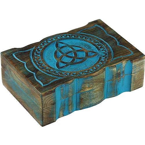 Craft&Style Deko Schatulle Kästchen Box Schachtel Kiste Dose aus Holz mit Deckel | keltischer Knoten türkis | L x B x H: 15 x 23 x 8 cm von Craft&Style