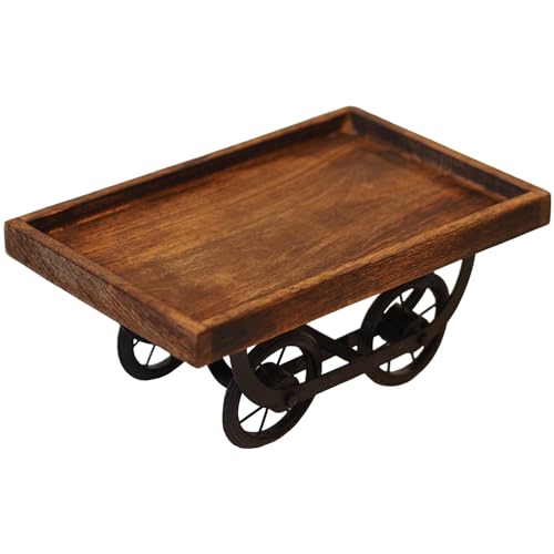 Craft&Style Dekoartikel im Vintage Landhausstil handgefertigter dekorativer Wagen aus Holz und Metall für Haus Wohnzimmer Esszimmer Küche LxBxH: 29x19x13cm von Craft&Style