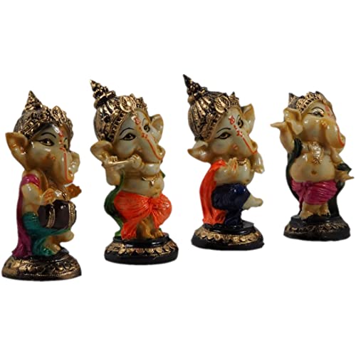 Craft&Style Skulpturen Statuen Figuren 4er Set Ganesha Kids Bunt aus massivem robustem Kunstharz Handbemalt 15cm von Craft&Style