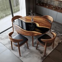 Rustikaler Runder Esstisch Aus Massivholz Und Harz, Handgefertigter Epoxy, Moderner Für Esszimmer von CraftByTRAN
