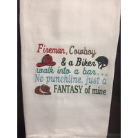 Feuerwehrmann, Cowboy, Und Ein Biker Gehen in Eine Bar.. Kein Punchline Nur Fantasie Von Mir Besticktes Mehlsackhandtuch Feuerwehrmann, Cowboy, Und Ein Biker Gehen in Eine Bar.. Kein Punchline Nur Fantasie Von Mir Besticktes Mehlsackhandtuch von CraftDivaCreations