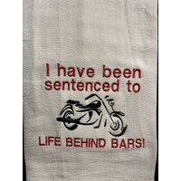 Motorrad Geschenk Ich Bin Zum Leben Hinter Gittern Bestickt Mehlsack Handtuch Küchentuch | Besticktes von CraftDivaCreations