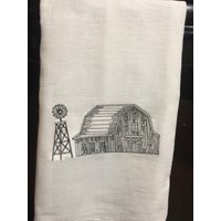 Scheunen - Und Windmühlenskizze Besticktes Mehlsacktuch Scheunen - Und Windmühlenskizze Besticktes Mehlsacktuch von CraftDivaCreations