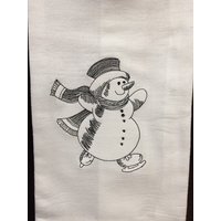 Schneemann Eislaufen Skizze Bestickt Mehl Sack Handtuch Schneemann Eislaufen Skizze Bestickt Mehl Sack Handtuch von CraftDivaCreations