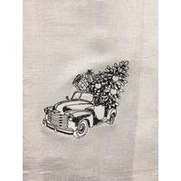 Vintage Lkw Mit Weihnachtsbaum in Der Rückseite Skizze Bestickt Mehl Sack Handtuch von CraftDivaCreations