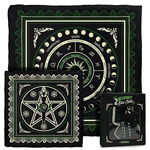 Altartuch Altar Zubehör für Hexerei – 2 Alter Tücher Hexerei Göttin Tischdecke Matte – Tarottuch für heidnische Astrologie Lesen – Schwarz Klapptisch Zubehör Tapisserie Wicca Pentagramm Dekor Altartuch Altar Zubehör für Hexerei – 2 Alter Tücher Hexerei Göttin Tischdecke Matte – Tarottuch für heidnische Astrologie Lesen – Schwarz Klapptisch Zubehör Tapisserie Wicca Pentagramm Dekor von CraftMystic
