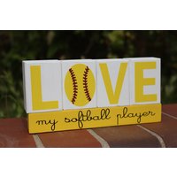 Liebe Mein Softball-Spieler Holzblöcke, Softball Woodblocks, Bemalte Holz-Block von CraftNScrapwithTina