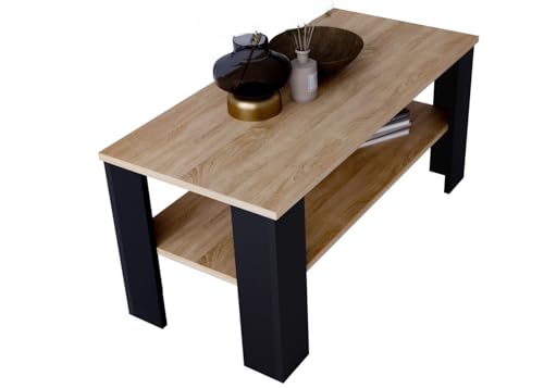 CraftPAK Couchtisch aus hochwertigem Holz, Stabiler & moderner Wohnzimmertisch mit zusätzlicher Ablagefläche, Farbe Bardolino Schwarz von CraftPAK