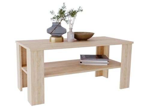 CraftPAK Couchtisch aus hochwertigem Holz, Stabiler & moderner Wohnzimmertisch mit zusätzlicher Ablagefläche, Farbe Beige - Bardolino von CraftPAK