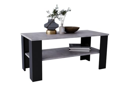 CraftPAK Couchtisch aus hochwertigem Holz, Stabiler & moderner Wohnzimmertisch mit zusätzlicher Ablagefläche, Farbe Beton Schwarz von CraftPAK