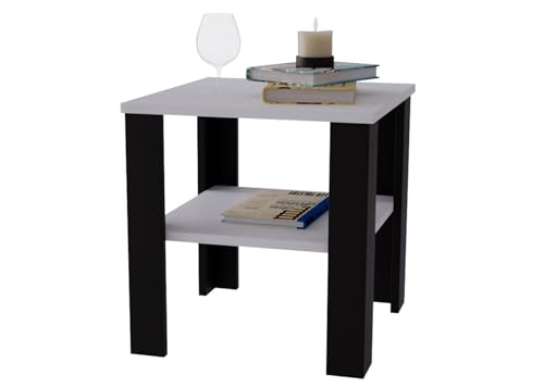 CraftPAK Couchtisch aus hochwertigem Holz, Stabiler & moderner Wohnzimmertisch mit zusätzlicher Ablagefläche, Farbe Weiß - Schwarz von CraftPAK