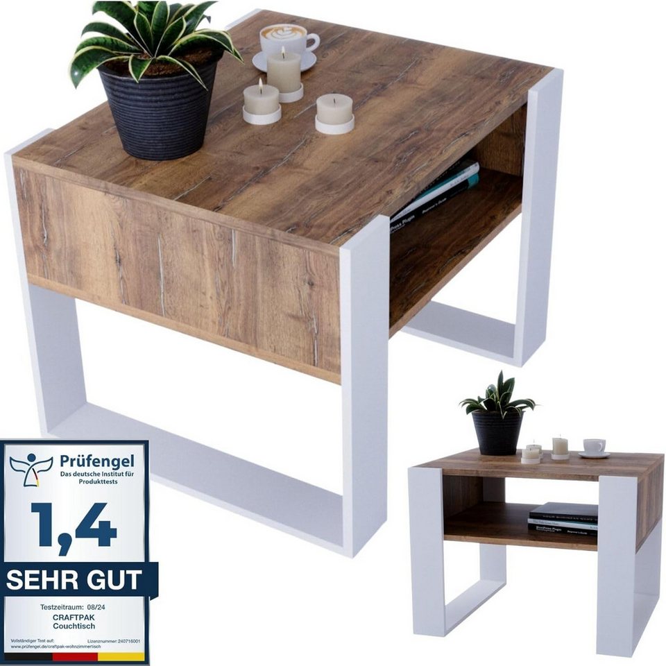 CraftPAK Couchtisch aus hochwertigem Holz mit Ablagefläche - Größe 53,6T x 65B x 45H cm (1 Tisch), Couchtisch für Wohnzimmer von CraftPAK