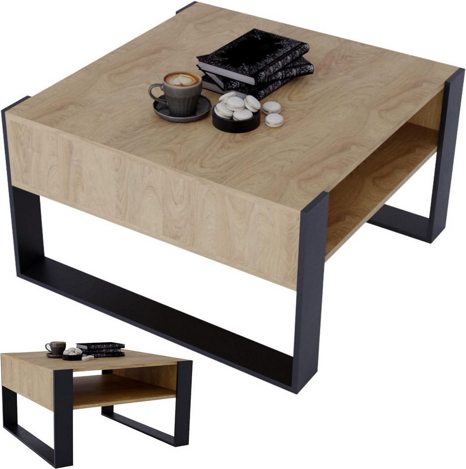 CraftPAK Couchtisch mit Stauraum, moderner Wohnzimmertisch aus Holz - Coffetable (1 Tisch), Tischplatte aus hochwertigem Holz von CraftPAK