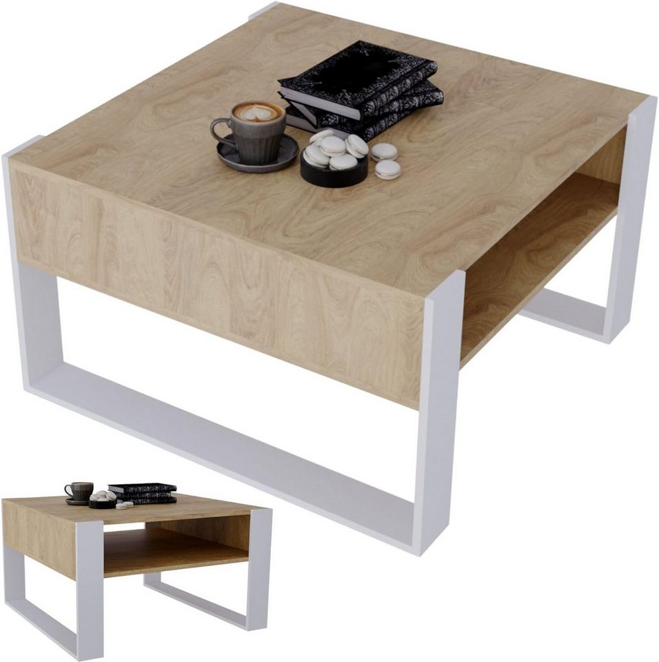 CraftPAK Couchtisch mit Stauraum, moderner Wohnzimmertisch aus Holz - Coffetable (1 Tisch), Tischplatte aus hochwertigem Holz von CraftPAK