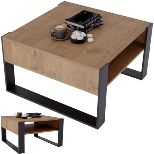 CraftPAK Couchtisch mit Stauraum | moderner Wohnzimmertisch aus Holzwerkstoff | massiv und stabil | Kaffeetisch quadratisch 68cm | Wohnzimmer Tisch | Coffee Table | Couchtisch Holz von CraftPAK