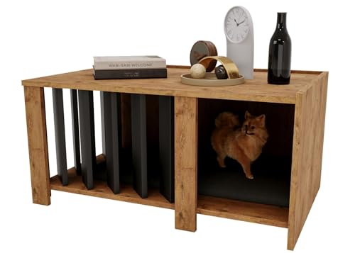 CraftPAK Hundehütte Indoor aus Holzwerkstoff – Hundehaus/Katzenhaus/Hundehütte für daheim im Möbelstil | großräumige Hundehöhle |Dog House Indoor Haustierhaus H45 x L92 x B58 cm - Braun von CraftPAK