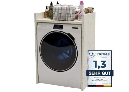 CraftPAK Waschmaschinenschrank geeignet für Waschmaschine & Wäschetrockner, Waschmaschinenschrank Überbauschrank, Badezimmermöbel Größe 66x97x62 cm Farbe Marmur-Weiß von CraftPAK