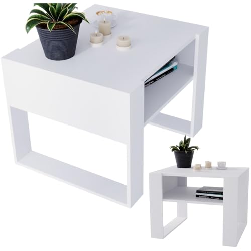 CraftPAK Wohnzimmer Tisch für Couch aus hochwertigem Holz, Stabiler & moderner Couchtisch mit zusätzlicher Ablagefläche, Farbe Bardolino-Weiß von CraftPAK