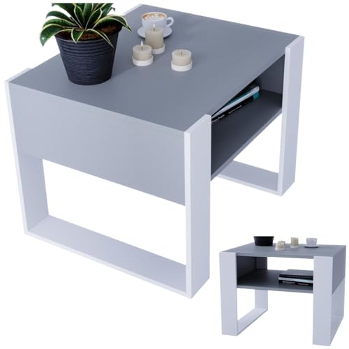 CraftPAK Wohnzimmer Tisch für Couch aus hochwertigem Holz, Stabiler & moderner Couchtisch mit zusätzlicher Ablagefläche, Farbe Grau-Weiss von CraftPAK